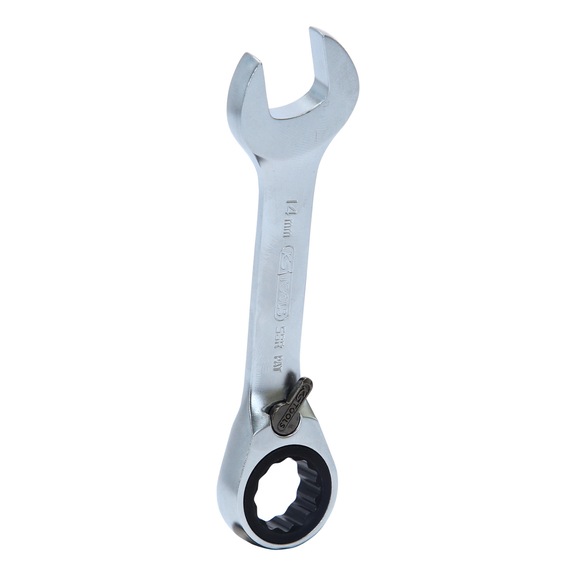GEARplus ratchet ring spanner, short, 14 mm on hanger - GEARplus ratchet combination spanner, short