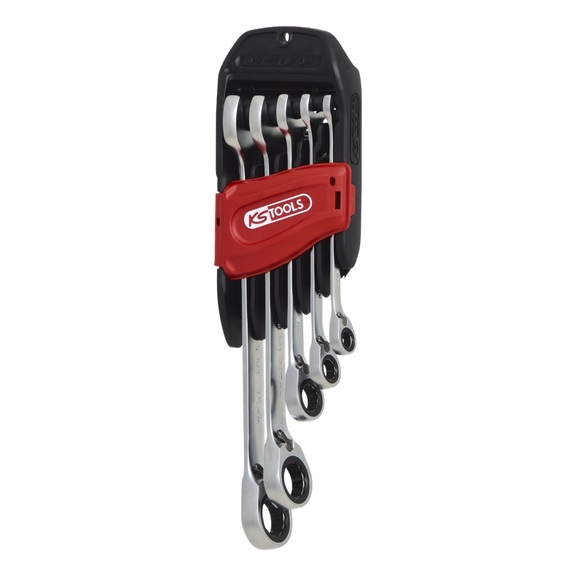 GEARplus RINGSTOP ratchet ring spanner set, angled, 5-piece - Combination spanner set