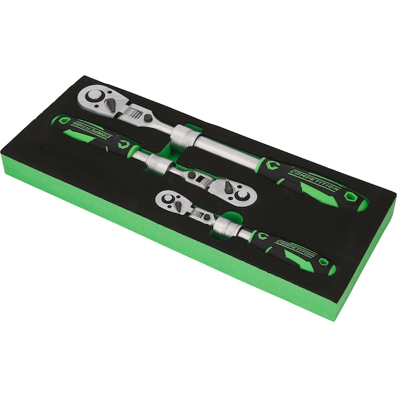 KS TOOLS COMPETITION telescopic ratchet set, 3-piece, 1/4 inch, 3/8 inch, 1/2 inch - Drive unit (manually operated, socket wrench insert)