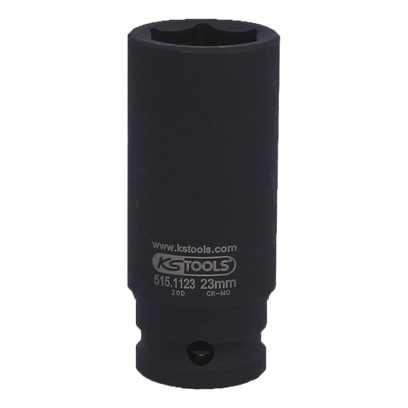 1/2 inch hex power socket, long, 23 mm on hanger - 1/2 inch hex power socket