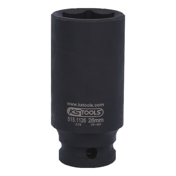 1/2 inch hex power socket, long, 26 mm - 1/2 inch hex power socket