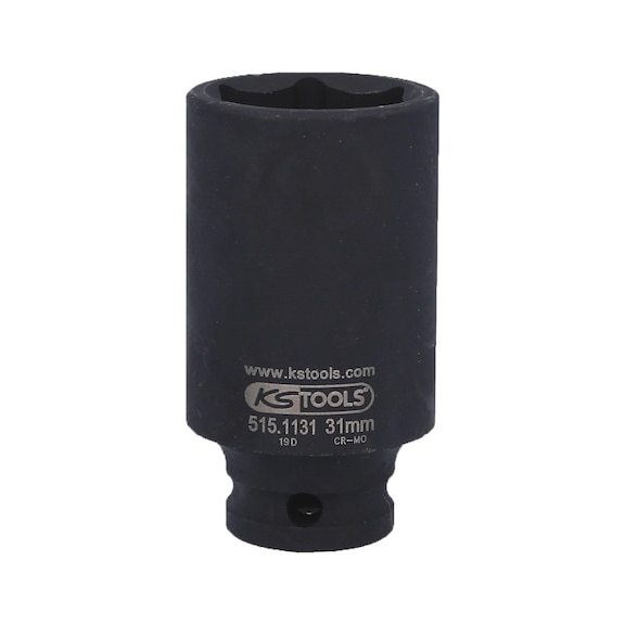 1/2 inch hex power socket, long, 31 mm on hanger - 1/2 inch hex power socket
