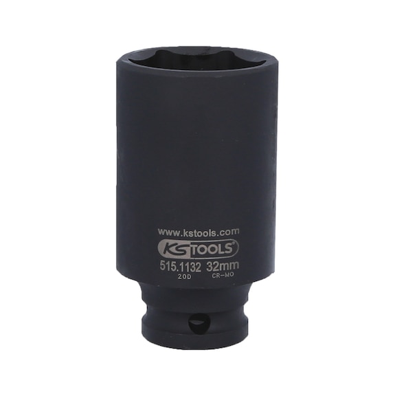 1/2 inch hex power socket, long, 32 mm on hanger - 1/2 inch hex power socket