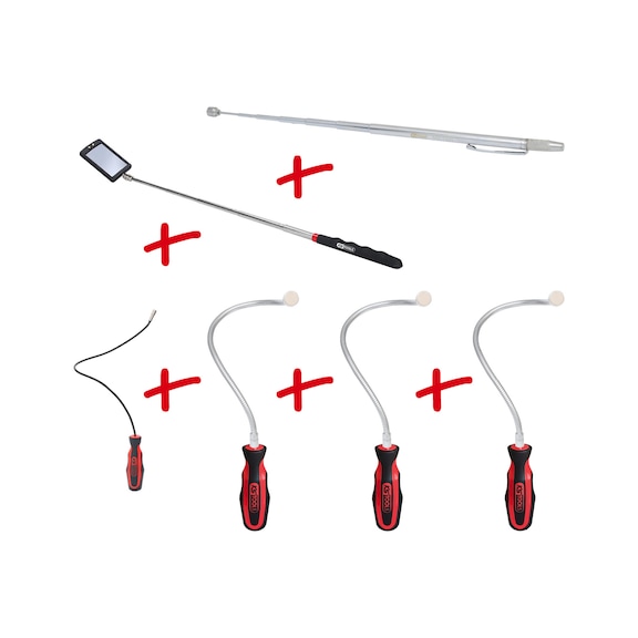Flexible and telescopic magnet holder and inspection mirror set, 6 pieces - Inspection mirror