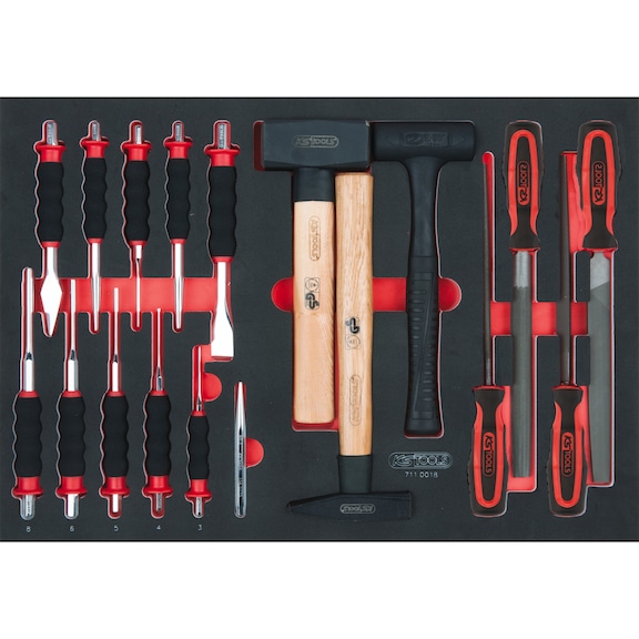 SCS file, chisel and hammer set, 18 pieces in 1/1 system insert - Hammer, dent removal tool (parts)