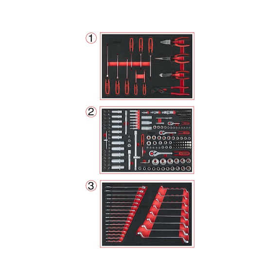 Universal system insert set for 3 drawers with 215 premium tools - Multifunctional tool