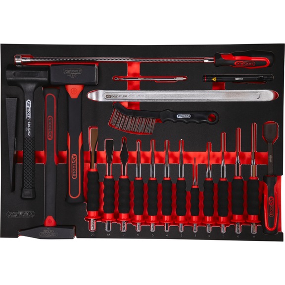 Hammer and chisel set in foam insert, 22 pieces - Tool assortment