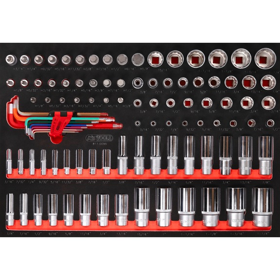 1/4 inch, 3/8 inch, 1/2 inch socket wrench set in insert, 99 pieces, inch - Socket wrench (set)