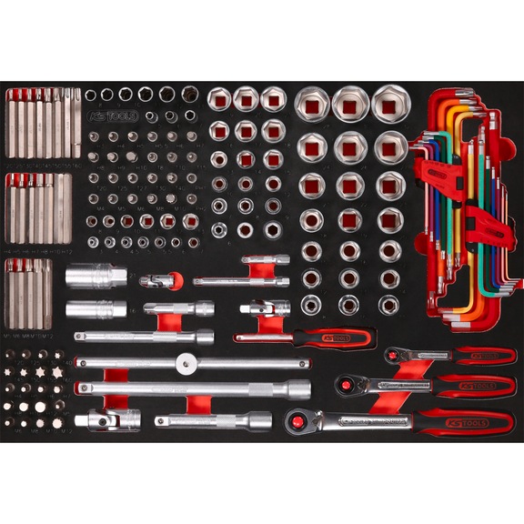 KS TOOLS 1/4 inch, 3/8 inch, 1/2 inch socket wrench set in foam insert, 159 pieces - Socket wrench (set)