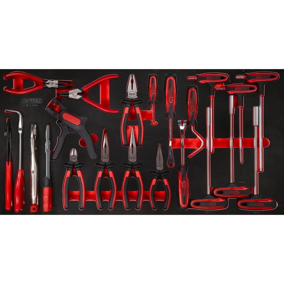 T-handle offset pin wrench and pliers set in foam insert, 24 pieces - Pliers set