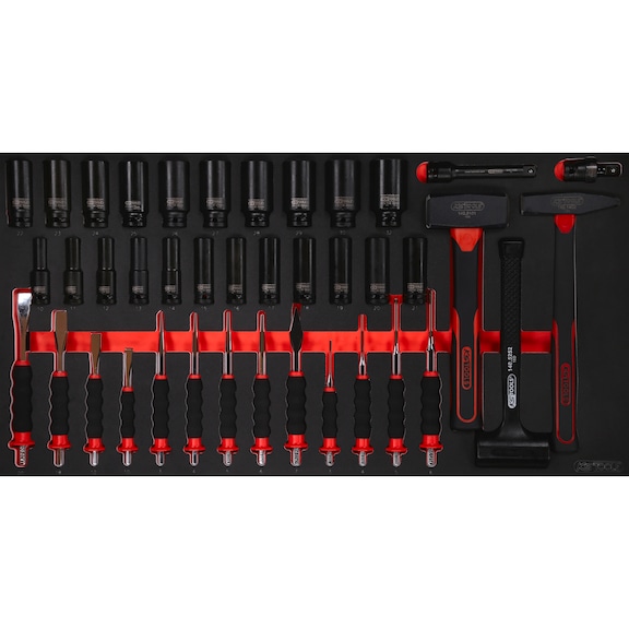 Hammer/chisel/and power socket set in foam insert, 40-piece - Tool assortment