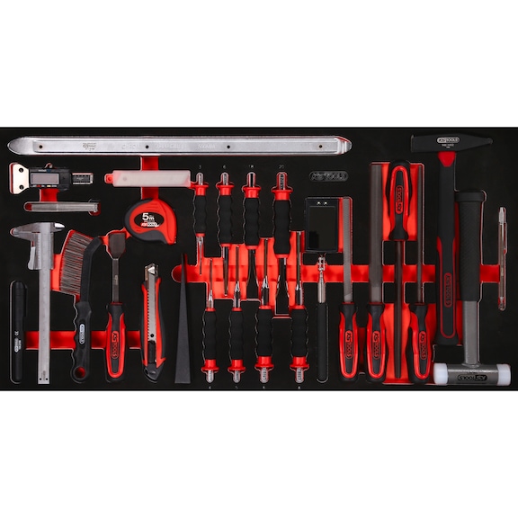 Hammer/chisel/and measuring tool set in foam insert, 36-piece - Tool assortment