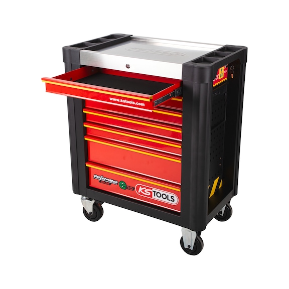 PERFORMANCEplus e10 BLACK/RED workshop trolley with 7 drawers - PERFORMANCEplus workshop trolley