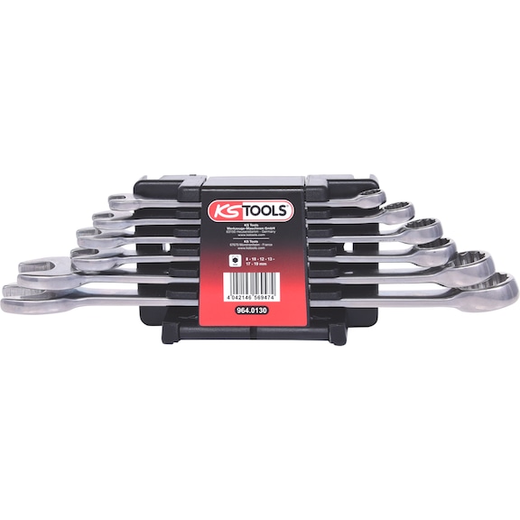 STAINLESS STEEL Combination wrench set, angled, 6-piece - Combination spanner set