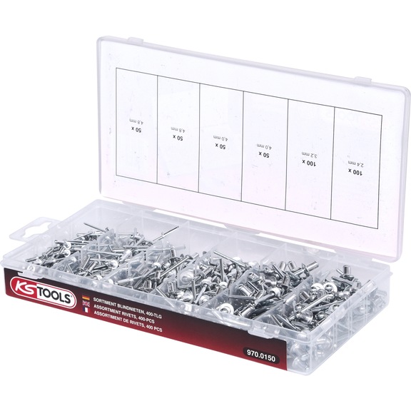 KS TOOLS Assortment of blind rivets, 400 pieces - Riveting tool