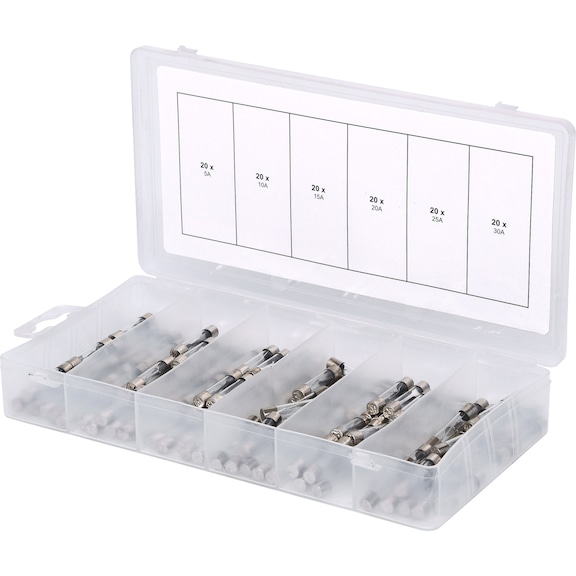 Assortment of glass fuses, 5-30A, 120 pieces - Hand tool assortment, hand tool set (other)