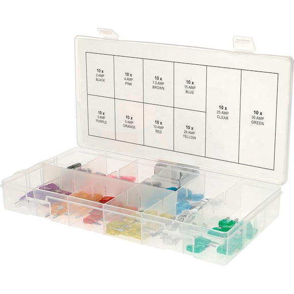 Assortment of mini fuses, 2-30A, 100 pieces - Hand tool assortment, hand tool set (other)