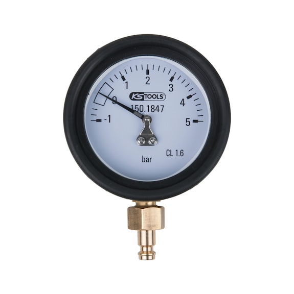 Pressure gauge 1.0 - 5.0 bar incl. connection nipple and protective cap - Plug nipple (compressed air tool accessory)