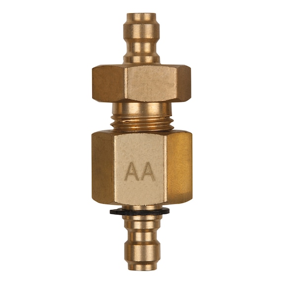 Double adapter piece M14x1.5 internal and external thread, 3/8 inch hose connection - Adapter (standard part, toolmaking)