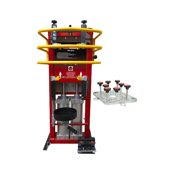 Compressed air spring compressor with double cylinder, including adapter plate - Shock absorbers (motor vehicles, chassis damping)