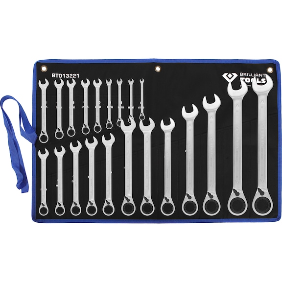 Ratchet ring spanner set, 21 pieces, reversible, 6 - 32 mm - Ratchet ring spanner set