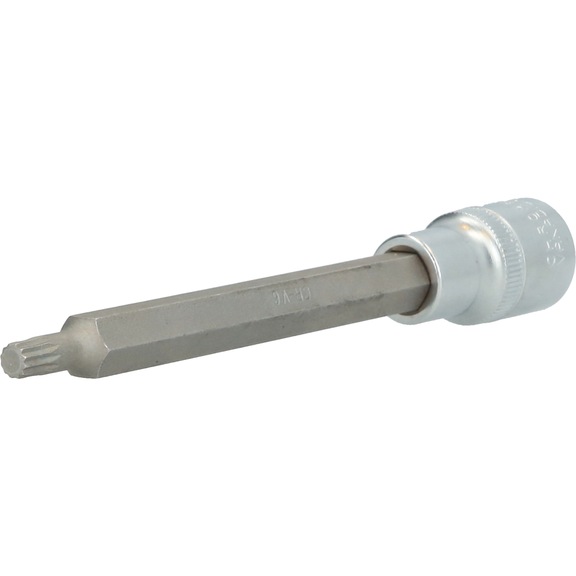 1/2 inch multi-tooth socket, 140 mm long, M6 - 1/2 inch multi-tooth bit socket