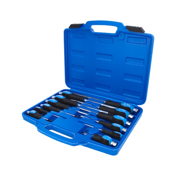 Screwdriver set with impact cap, 12-piece, slotted, PH Phillips - Screwdriver set with impact cap