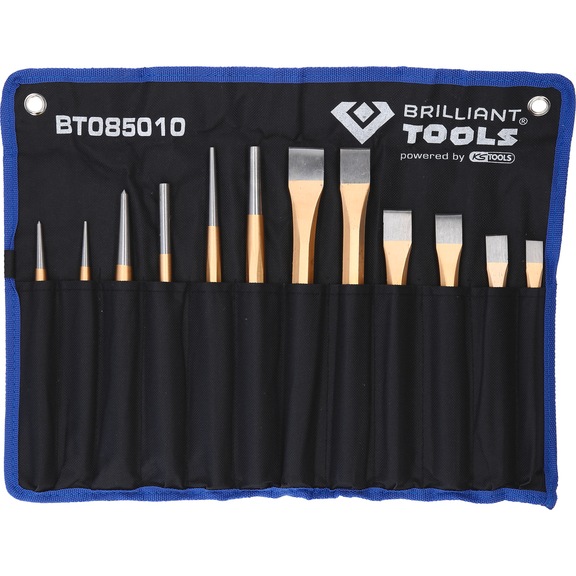 KS TOOLS Chisel and punch set, 12 pieces - Additional grains, drivers, striking irons