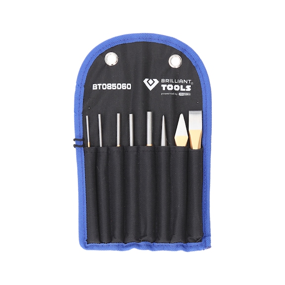 Chisel and pin punch/drive-through punch set, 8 pieces - Additional grains, drivers, striking irons