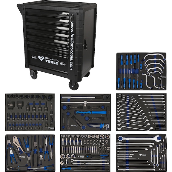 Workshop trolley with 7 drawers and 225 tools, commercial vehicles - BRILLIANT TOOLS Tool trolley
