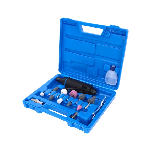 Mini pneumatic straight grinder set, 15 pieces - Compressed air straight grinder