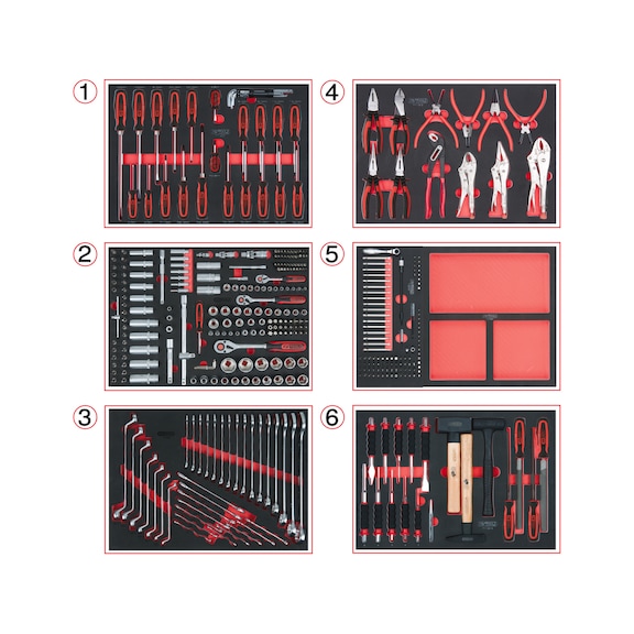 Universal system insert set for 6 drawers with 598 premium tools - Multifunctional tool