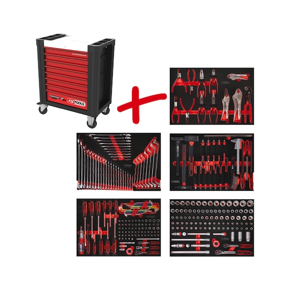 Performanceplus workshop trolley set P10 with 279 tools for 5 drawers - PERFORMANCEplus workshop trolley