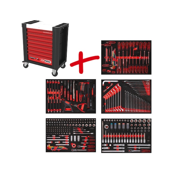 Performanceplus workshop trolley set P10 with 299 tools for 5 drawers - PERFORMANCEplus workshop trolley