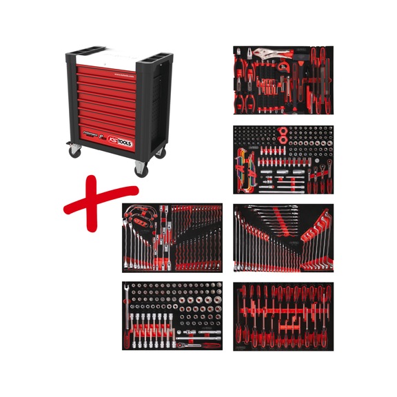 KS TOOLS Performanceplus workshop trolley set P10 with 399 tools for 6 drawers - PERFORMANCEplus workshop trolley