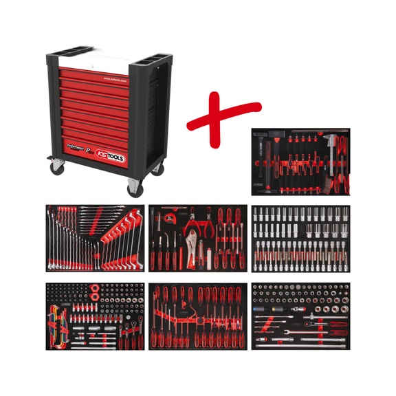 KS TOOLS Performanceplus workshop trolley set P10 with 403 tools for 7 drawers - PERFORMANCEplus workshop trolley