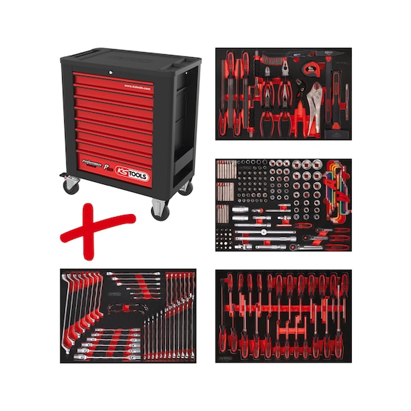 Performanceplus workshop trolley set P15 with 241 tools for 4 drawers - PERFORMANCEplus workshop trolley