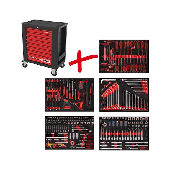 Performanceplus workshop trolley set P15 with 299 tools for 5 drawers - PERFORMANCEplus workshop trolley