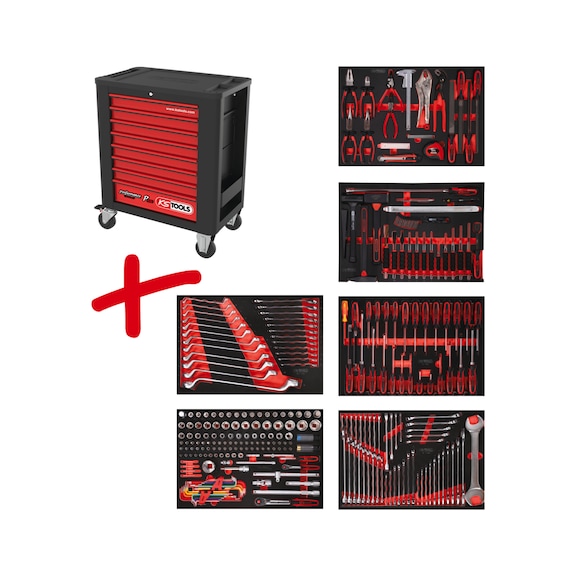 KS TOOLS Performanceplus Werkstattwagen-Satz P15 mit 284 Werkzeugen f&uuml;r 6 Schubladen - PERFORMANCEplus Werkstattwagen