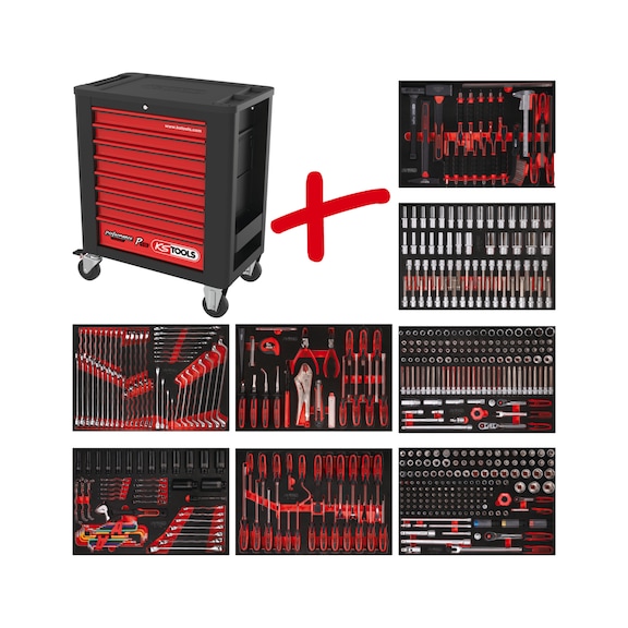 Performanceplus workshop trolley set P15 with 536 tools for 8 drawers - PERFORMANCEplus workshop trolley