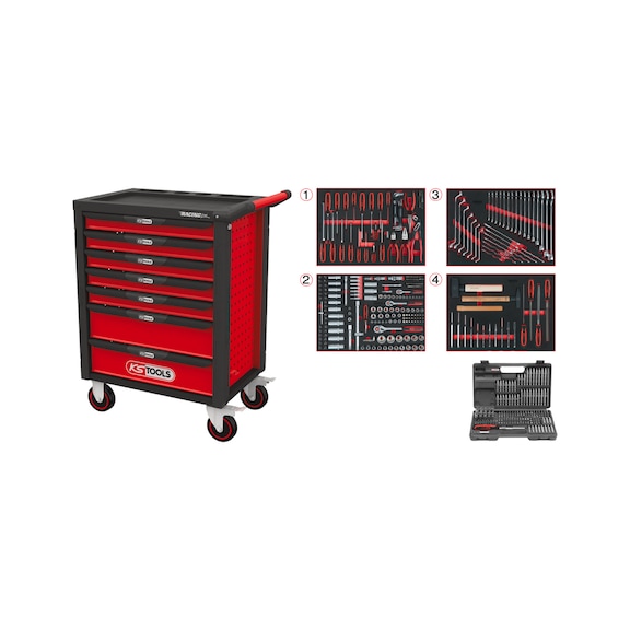 BLACK/RED workshop trolley with 7 drawers and 515 premium tools - RACINGline workshop trolley