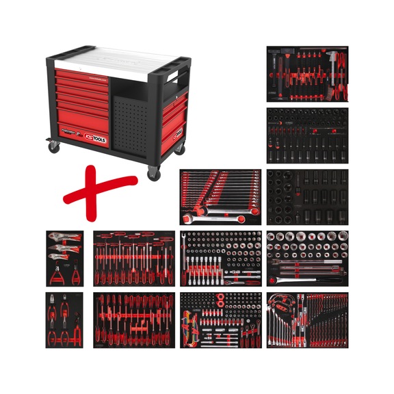 KS TOOLS Performanceplus Werkstattwagen-Satz P35 mit 549 Werkzeugen f&uuml;r 12 Schubladen - PERFORMANCEplus Werkstattwagen