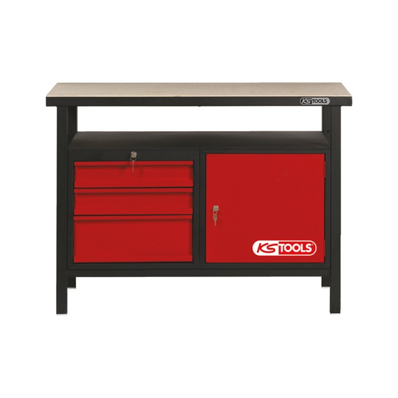 Workbench with 3 drawers and 1 door, H840xW1200xD600mm - Workbench