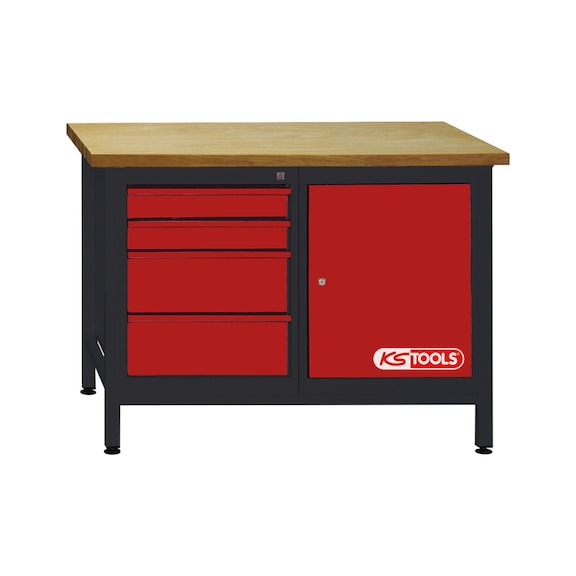 Workbench with 4 drawers and 1 door, H840xW1200xD600mm - Workbench