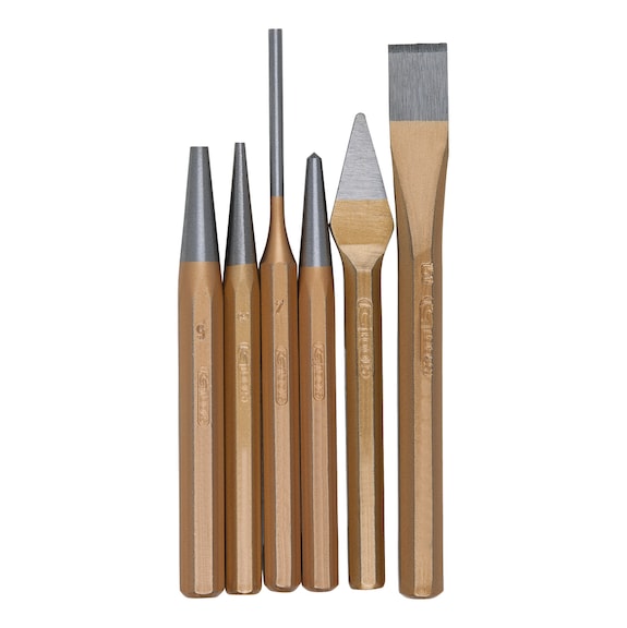 Combination tool set, 6 pieces in plastic bag - Additional grains, drivers, striking irons