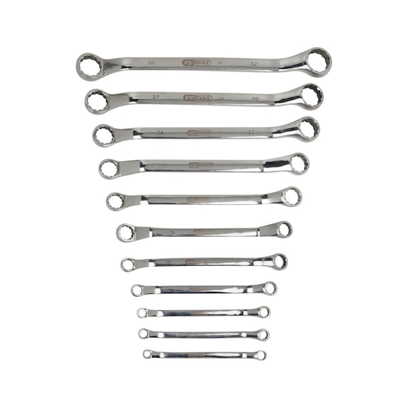STAINLESS STEEL Double ring spanner set, offset, 11-piece - Double ring spanner set