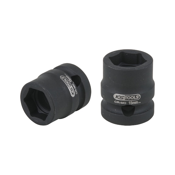 1/2 inch hex power socket, extra short, 15.0 mm - 1/2 inch hex power socket