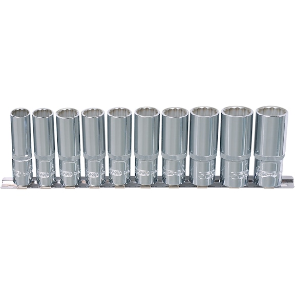 1/4 inch CHROMEplus 12-point socket set, long, 10-piece 4-13 mm - CHROMEplus 12-point socket set