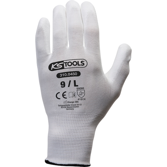 KS TOOLS Micro fine-knit gloves, white, size 9, 12 pairs - Micro-fine knit gloves