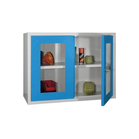 Wandhängeschrank Breite 800 mm, 2 x Sichtfenstertüre, 1 x Fachboden - Betriebsausstattung, Werkstatteinrichtung (Sonstiges)